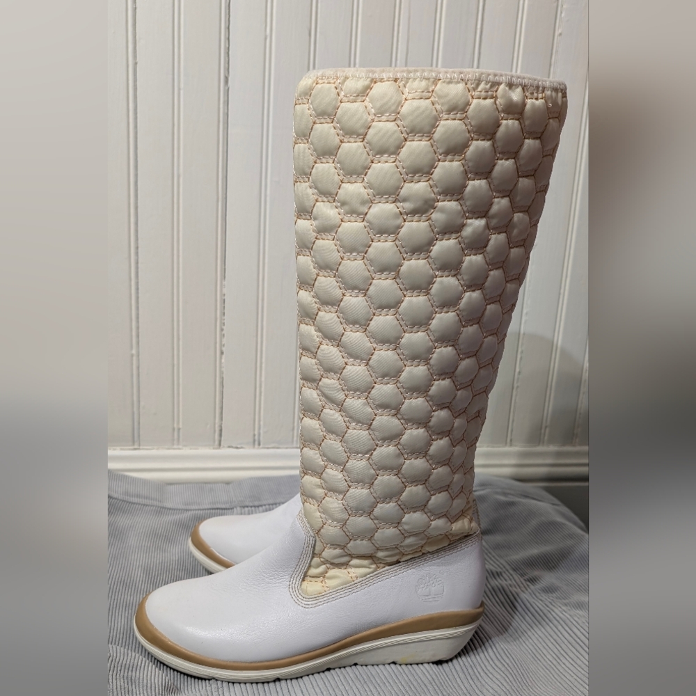 Timberland Kickadillaquilt Size 6 Boots White Leather 14In Vintage - Picture 7 of 14